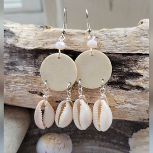 Handmade Bohemian Gypsy Hippie Bone & Shell Earrings